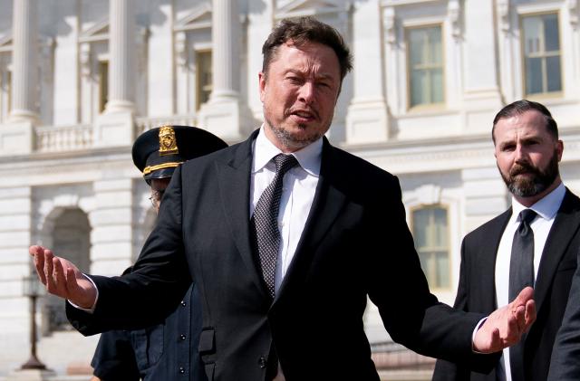 Elon Musk departs following a meeting in the office of US House Speaker Kevin McCarthy (R-CA), at the US Capitol in Washington, DC, on September 13, 2023.  (Photo by Stefani Reynolds / AFP) (Photo by STEFANI REYNOLDS/AFP via Getty Images)
