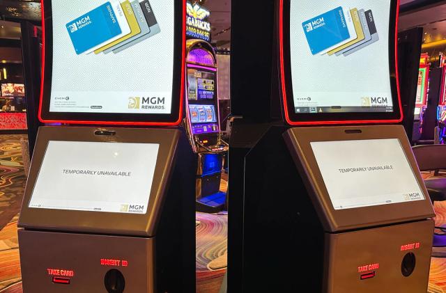 Some slots machines and kiosks remain down at Aria Resort and Casino after MGM Resorts International suffered a cybersecurity attack on Monday, Sept. 11, 2023, in Las Vegas. (Daniel Pearson/Las Vegas Review-Journal)