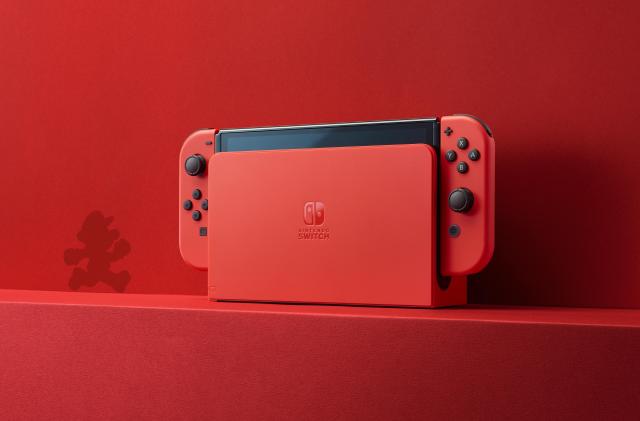The Mario Edition Nintendo Switch in Mario's iconic red.