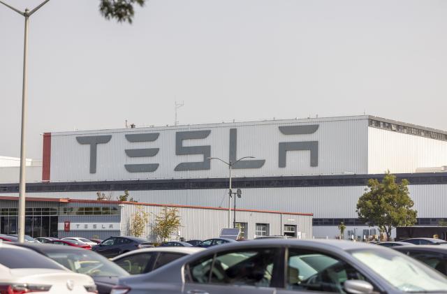 Fremont California, USA - September 24, 2021:  The Tesla automobile manufacturing plant in Fremont Clocking in at over 5.3 million square feet and home to more than 10,000 employees.